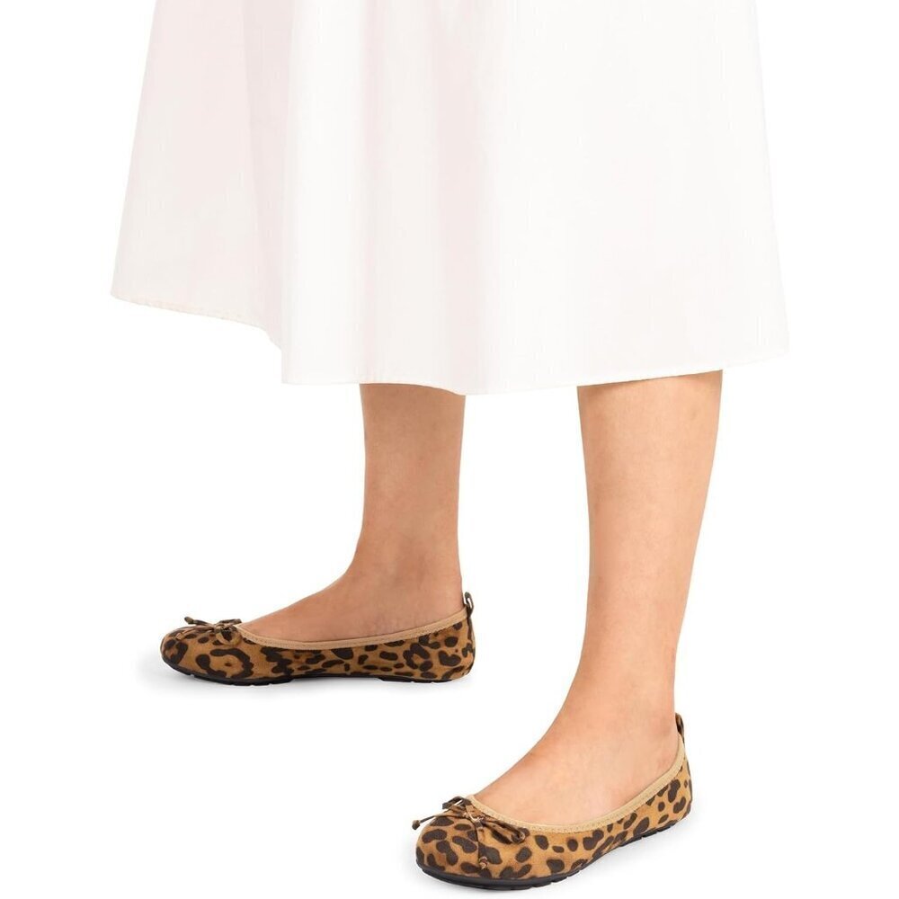 Women's Leopard Flats Foldable Ballet Bowknot Round Toe Comfort Light Weight - Picture 8 of 9